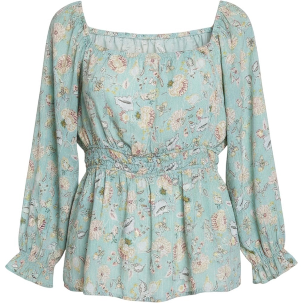 Torrid Mint Green Floral Clip Dot Peplum Top Long Sleeve Square Neck Plus Size 3